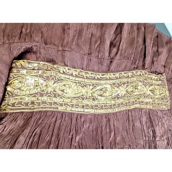 Cache Vintage Y2K Broomstick Sequin Skirt Sz 4 Brown Satin Boho Glam Festival - Picture 4 of 13